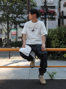 「AVIREX（アヴィレックス）の【直営店限定】エアフォース ベースキャップ/AIR FORCE BACES CAP（キャップ）」を使った、Syunさん（メンズ・165cm）の夏コーディネート