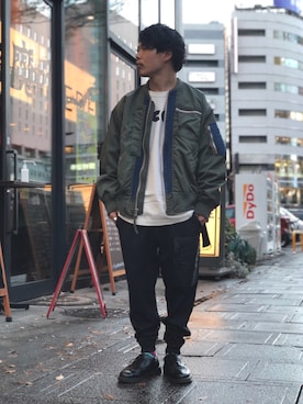 「スタッフセンバツ」｜「アイテム（MA-1）」を使った、Syunさん（メンズ・165cm）の秋コーディネート