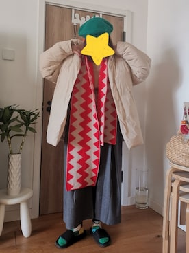 「アイテム（ハンチング/ベレー帽、グリーン系）」を使った、Mi.Gatoさん（レディース・164cm）の冬コーディネート