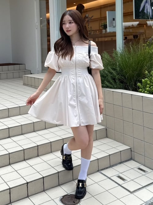 MA-1 オフショルフレアワンピース ブラック rienda | MA-1オフショルフレアワンピース (ワンピース(ロング