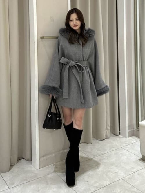 ウールMIXフードポンチョコート 秋服 冬服（ポンチョ）｜rienda