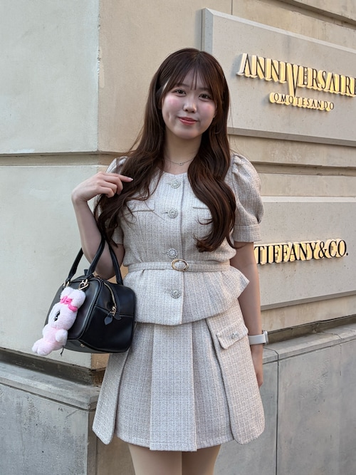 セール】【森香澄さん着用】ノーカラーツイードペプラムジャケット 春