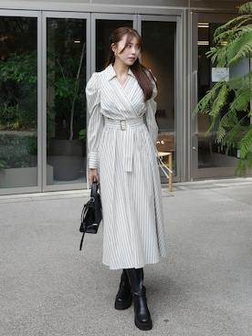 「アイテム（シャツワンピース）」を使った、riendaofficialさん（レディース・168cm）の冬コーディネート