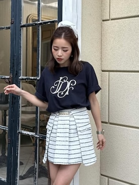 「rienda（リエンダ）の【森香澄さん着用】サイドラップツイードスコートショートパンツ 春服（スカート、その他）」を使った、riendaofficialさん（レディース・157cm）の春コーディネート