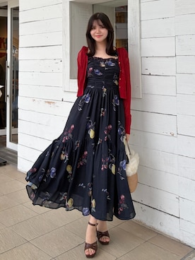 「rienda（リエンダ）のリボンディティールティアードキャミワンピース 春服（ワンピース、ブルー系）」を使った、riendaofficialさん（レディース・157cm）の春コーディネート