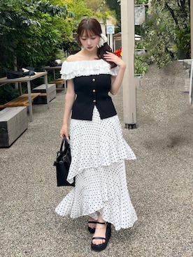「rienda（リエンダ）のウェッジソールサンダル 春服 夏服（サンダル、ブラック系）」を使った、riendaofficialさん（レディース・154cm）の夏コーディネート