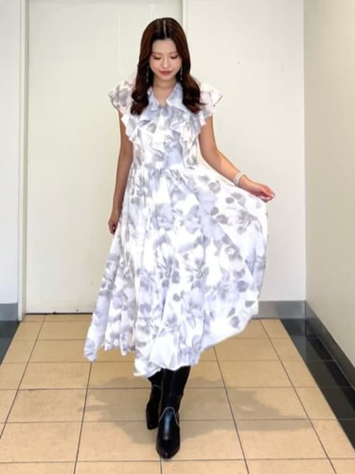 セール】シアーパターンイレヘムワンピース 夏服 秋服（ワンピース