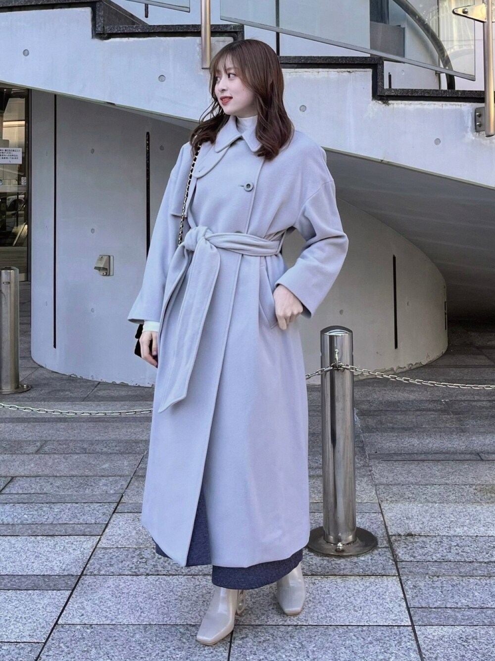 【rienda】（M）ウール混チェスターコート/ビックカラーコート/着回しコーデ rienda】（M）ウール混チェスターコート/ビックカラーコート/着