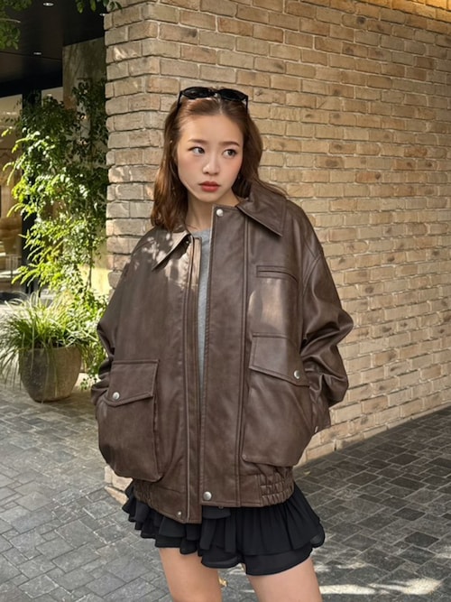 ライナー付きフェイクレザーブルゾン 春服(ライダースジャケット ライナー付きフェイクレザーブルゾン 春服(ライダースジャケット