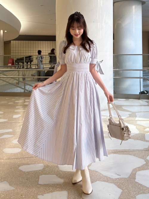ひとめ惚れワンピ】リボンスリーブフレアワンピース 春服（シャツ