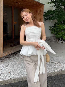 「アイテム（スラックス）」を使った、riendaofficialさん（レディース・159cm）の夏コーディネート