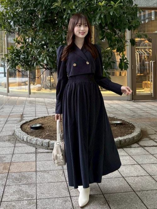 リエンダ テーラードデザインロングワンピース　ブラウン テーラードデザインロングワンピース 春服（シャツワンピース