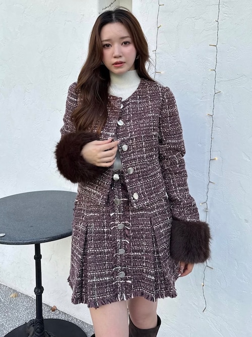 セットアップ対応】2WAYツイードショートジャケット 秋服（ノーカラー