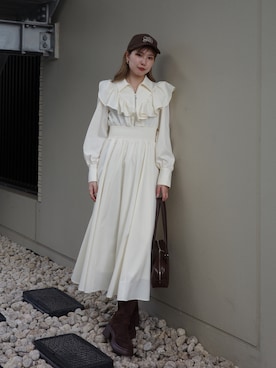 「アイテム（シャツワンピース）」を使った、riendaofficialさん（レディース・164cm）の冬コーディネート