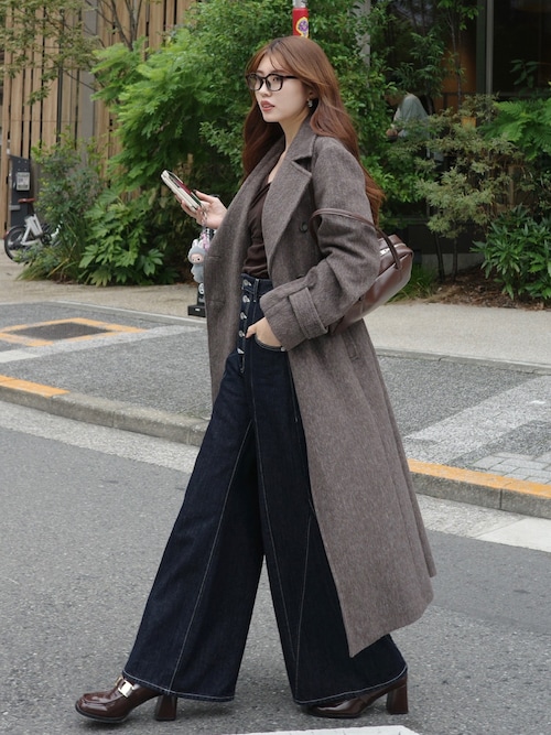 セール】フロントボタンデザインハイウエストデニムパンツ 秋服 冬服