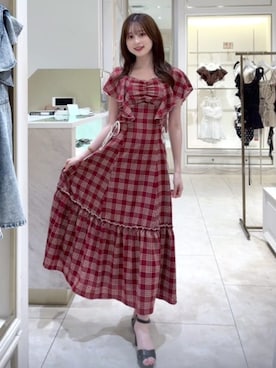「アイテム（ワンピース/ドレス、レッド系）」を使った、riendaofficialさん（レディース・160cm）の夏コーディネート