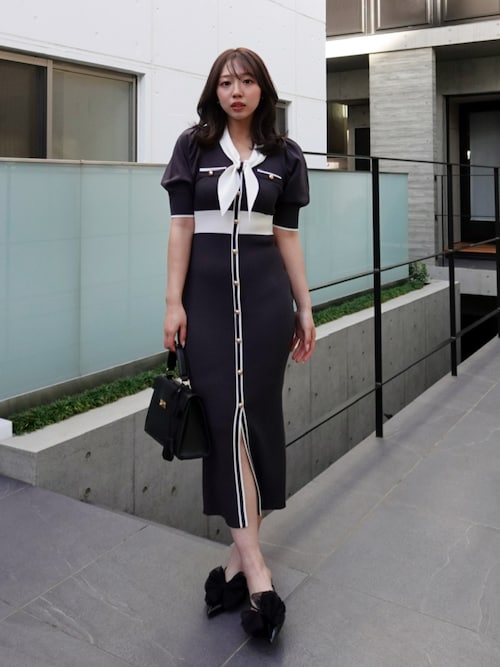 森香澄さん着用】バイカラーパフスリーブタイトニットワンピース 春服