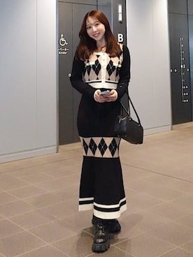 アーガイルバイカラーカーディガンセットニットワンピース 秋服 冬服を