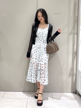 「rienda（リエンダ）のメッシュマーメイドギャザーワンピース 春服 夏服（ワンピース、ホワイト系）」を使った、riendaofficialさん（レディース・154cm）の夏コーディネート