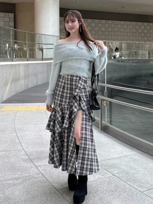チェックフリルスリットスコートショートパンツ 秋服（スカート