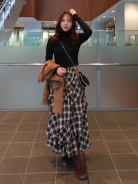 「アイテム（ライダースジャケット）」を使った、riendaofficialさん（レディース・159cm）の秋コーディネート