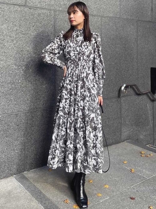 rienda ワンピース ギャザーネックパフスリーブワンピース : ZOZOTOWN 