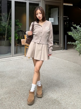 「アイテム（スカート、ベージュ系）」を使った、riendaofficialさん（レディース・154cm）の秋コーディネート
