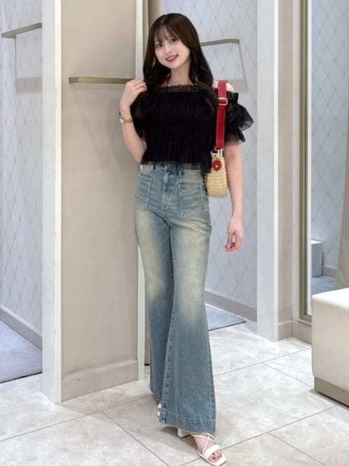 ブラウス シャツ 「AKB48 水島美結さん着用」シアーオフショルショートスリーブブラウス 夏服 シアートップス レディース セール】【AKB48 水島美結さん着用】シアーオフショルショート