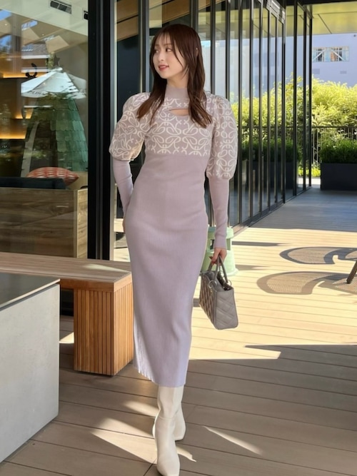 セール】ロゴジャガードニットタイトワンピース 秋服 冬服（ワンピース