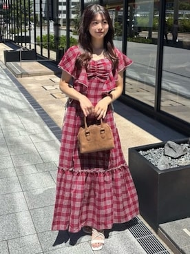 「アイテム（ワンピース/ドレス、レッド系）」を使った、riendaofficialさん（レディース・151cm）の夏コーディネート