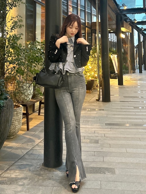 レースアップハイウエストデニムパンツ 春服（デニムパンツ）｜rienda