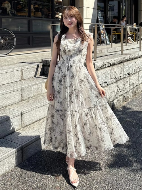 rienda エンブロイダリーチュールフレア　ロングワンピース rienda | 【AKB48 平田侑希さん着用】エンブロイダリーチュール