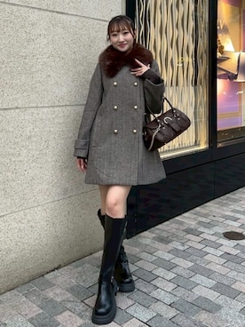 「アイテム（ステンカラーコート）」を使った、riendaofficialさん（レディース・161cm）の冬コーディネート