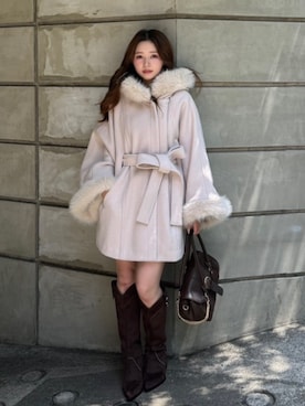 「アイテム（ポンチョ）」を使った、riendaofficialさん（レディース・153cm）の秋コーディネート