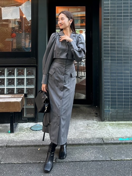 セール】ラップパターンロングタイトワンピース 秋服 冬服（ワンピース