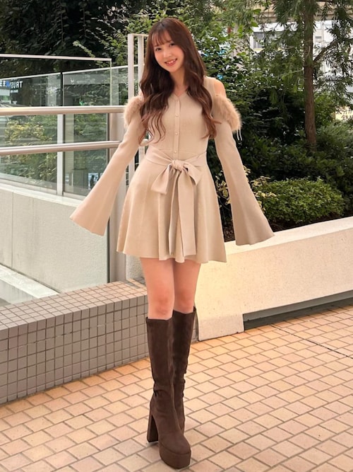 many wayフェイクファーミニニットワンピース　リエンダ rienda | many wayフェイクファーミニニットワンピース