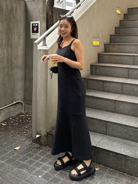 「rienda（リエンダ）の【PUMA】マユサマーサンダル（サンダル、ブラック系）」を使った、riendaofficialさん（レディース・154cm）の夏コーディネート