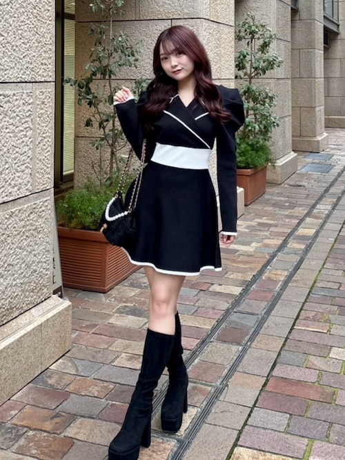 テーラードカラーミニフレアニットワンピース 冬服 春服（ワンピース