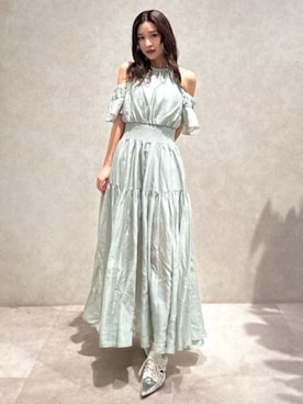 「アイテム（ワンピース/ドレス、グリーン系）」を使った、riendaofficialさん（レディース・156cm）の夏コーディネート