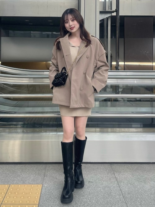rienda ワンピース オーバーカラータイトミニニットワンピース