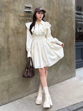 「アイテム（シャツワンピース）」を使った、riendaofficialさん（レディース・153cm）の冬コーディネート