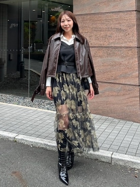 「シャツワンピ」｜「アイテム（ブルゾン）」を使った、riendaofficialさん（レディース・159cm）の秋コーディネート