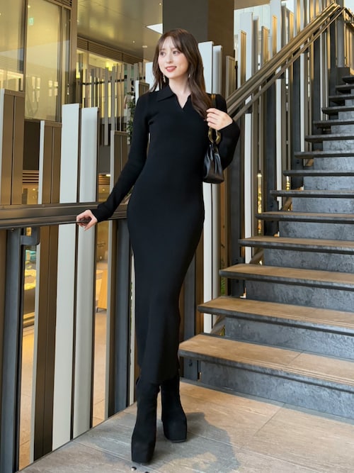 スキッパーニットワンピース 秋服 冬服（ワンピース）｜rienda