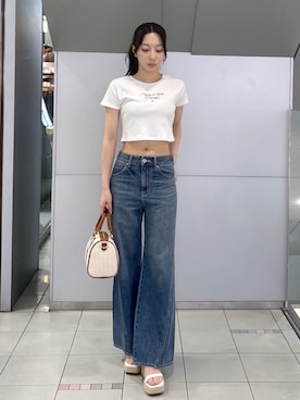 「rienda（リエンダ）のウェッジソールサンダル 春服 夏服（サンダル、ホワイト系）」を使った、riendaofficialさん（レディース・154cm）の夏コーディネート