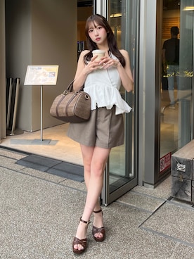 「rienda（リエンダ）のblendクロスサンダル 春服（サンダル、ブラウン系）」を使った、riendaofficialさん（レディース・154cm）の夏コーディネート