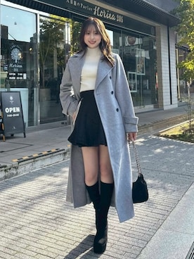 「アイテム（チェスターコート）」を使った、riendaofficialさん（レディース・160cm）の秋コーディネート