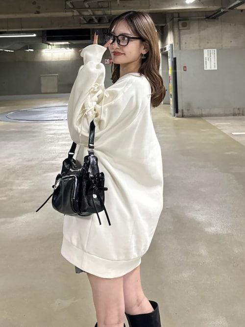 riendaリボンスリーブ裏起毛ミニワンピース今季新品 セール】リボンスリーブ裏起毛ミニワンピース（ワンピース