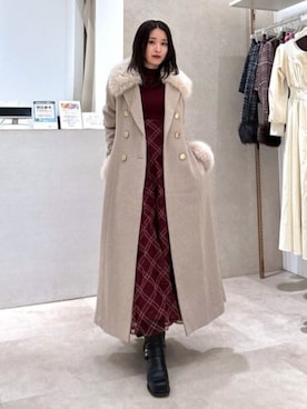 「アイテム（ワンピース/ドレス、レッド系）」を使った、riendaofficialさん（レディース・156cm）の秋コーディネート