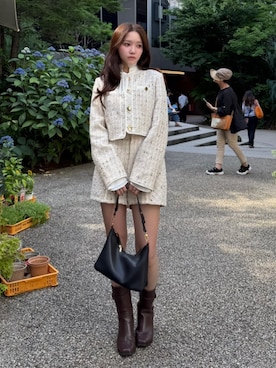 「アイテム（ノーカラージャケット）」を使った、riendaofficialさん（レディース・153cm）の夏コーディネート