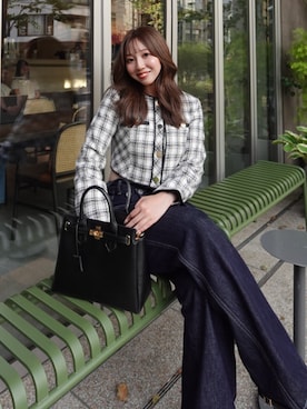 「アイテム（ノーカラージャケット）」を使った、riendaofficialさん（レディース・159cm）の夏コーディネート